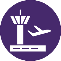 Airport control tower and airplane icon