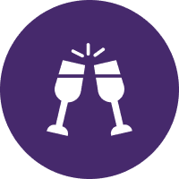 Clinking glasses icon on purple circle