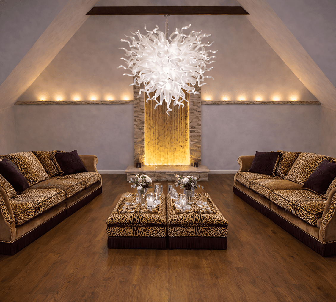 Elegant living room with modern chandelier